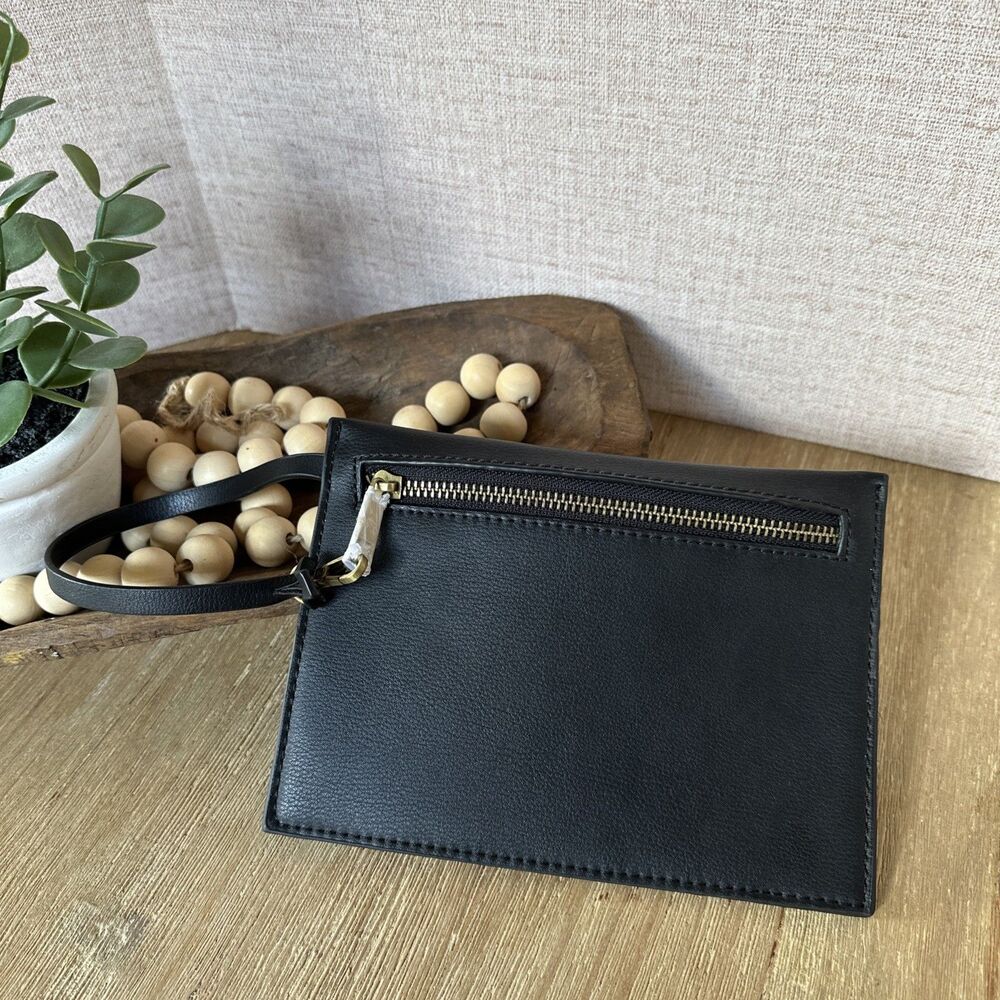 NWOT Anthropologie Clutch Zip Closure Small Black Wristlet 7 1/2” x 5 1/2”